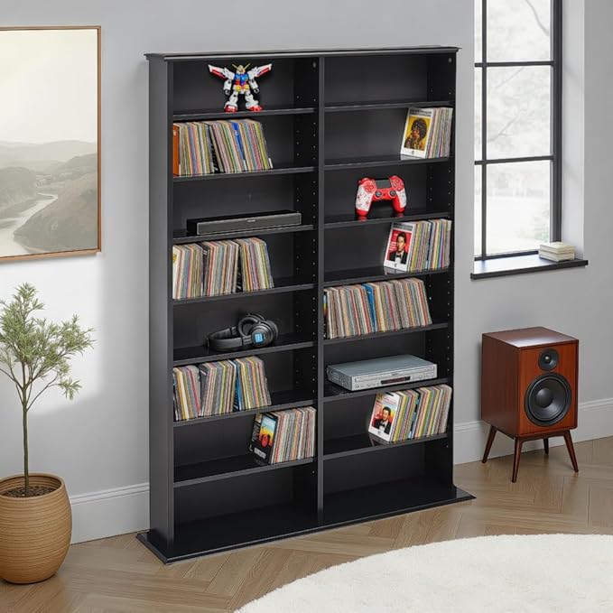 Prepac 2 Column Display Cabinet Media Storage, Double Width Wall, Black