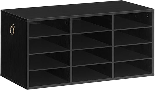 HOOBRO Countertop Mail Sorter, Wooden Literature Organizer, Student Mailbox for Classroom, Desktop Organizer for Office Home School, 12 Compartments Black BK43WF01