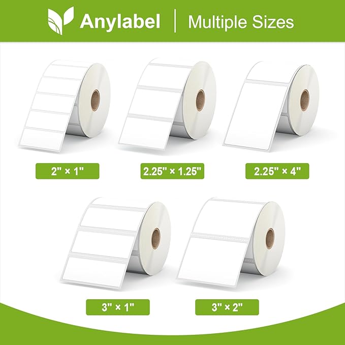 2" x 1" Direct Thermal Label, Paper for Barcodes Postage Address Perforated & Compatible with Rollo, Zebra, Munbyn, Nelko Printers(12 Rolls, 1300 Labels/Roll)