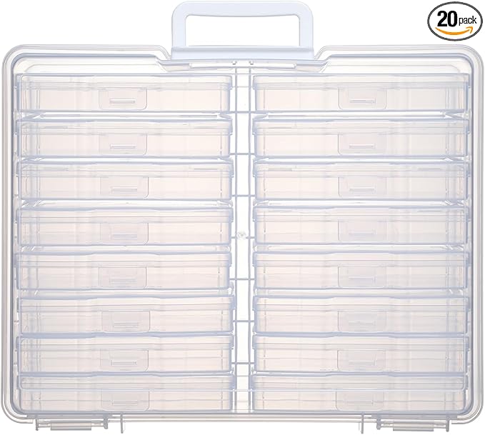 Party Club of America PCA Photo Storage Box 4" x 6" With Handle - 16 Inner Keeper, Large Organizer, Clear Plastic Craft Case for Stickers, Stamps, Jigsaw, Vegetable Seeds