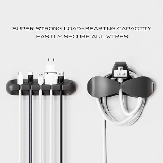 Apromisith USB Cable Organizer Clips Cord Holder,10 Packs (3-5-7-Slots) Black Self Adhesive Desk Cord Cable Management