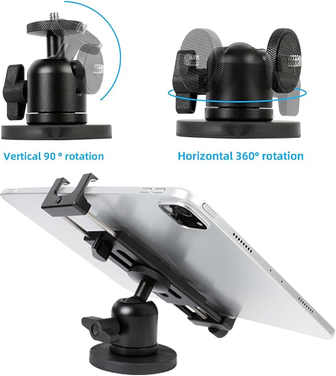 Aluminum Magnetic Tablet Holder Mount for iPad Stand, Fits Metal Surfaces | Universal Stand for Fridge, Vehicle, Cabinet, Whiteboard | Compatible with 4.7-15 inch iPad, e-Readers and Smartphones