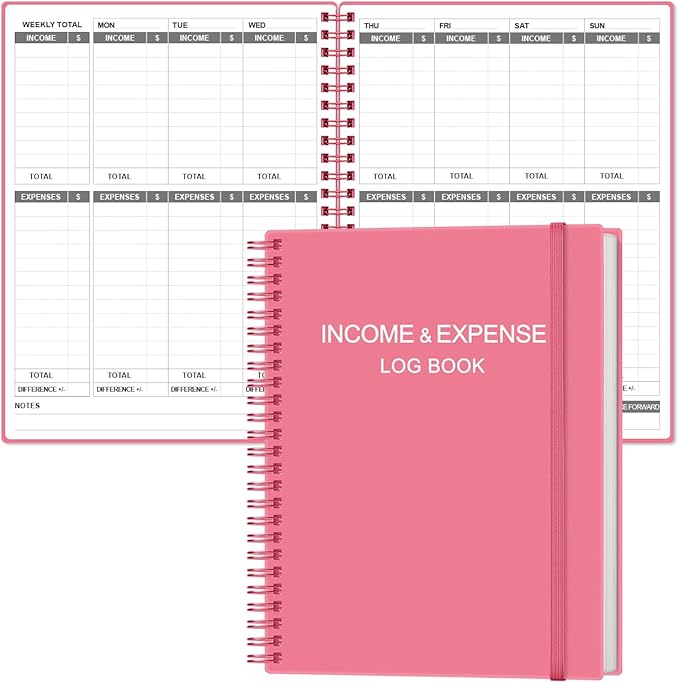Heveboik Income & Expense Log Book - A4 Income and Expense Tracker for Small Business, Accounting Bookkeeping Tracking for Woman and Man, 8" x 10.5", Pink