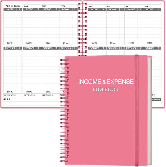 Heveboik Income & Expense Log Book - A4 Income and Expense Tracker for Small Business, Accounting Bookkeeping Tracking for Woman and Man, 8" x 10.5", Pink