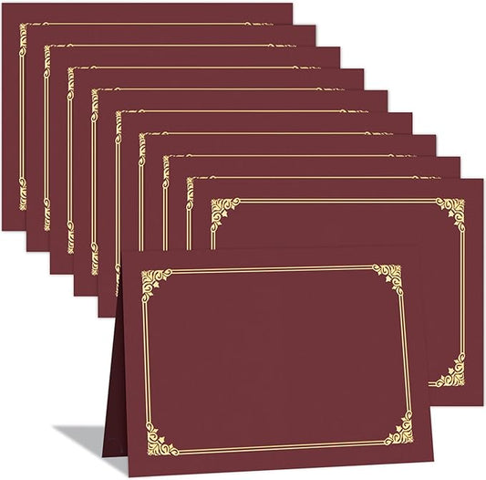 HAUTOCO 10 Packs Certificate Holders, Burgundy Diploma Holders, Document Award Covers Certificate Folders with Gold Foil Border for 8.5x11 Letter Size