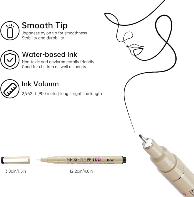 Attom Tech Art [24 Colors] 05 Micro, Fineliner Pen Set Ink, Fine Point Pen,Multi-liner, Sketching, Anime,Artist Illustrating/Technical Drawing, Office Documents…