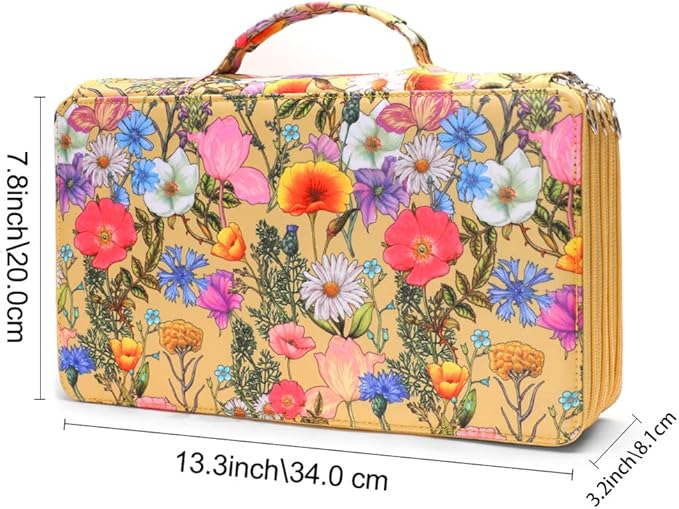Colored Pencil Case - Large Capacity Colored Pencil Holder with Zipper Closure Twill Fabric Pencil Case for 300 Colored Pencils or 200 Gel Pen, Pencil Case Organizer for Artist (Yellow Flower)