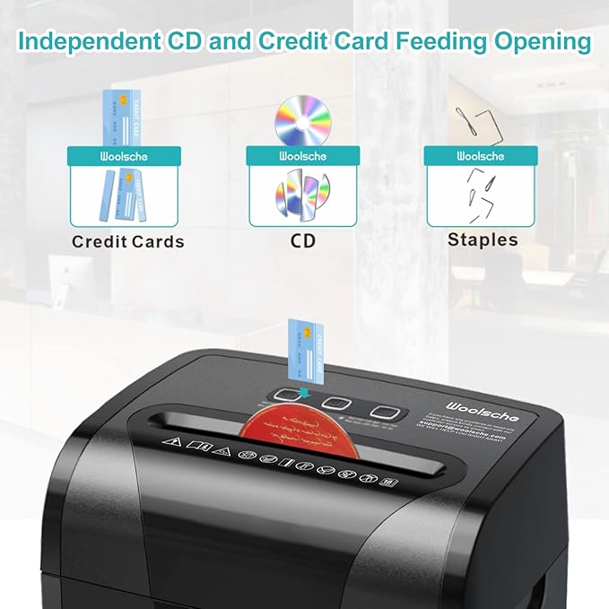 Woolsche Paper Shredder, 18-Sheet Cross Cut with 5.28-Gallon Pull Out Bin, P-4 Security Level, Shred Paper and Credit Card and CD, Durable&Fast with Auto Jam Proof System Shredder for Office