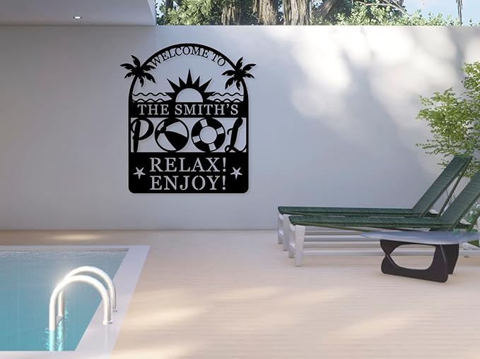 Personalized Pool Sign, Pool Gift, Custom Pool Decor, Custom Metal Pool Sign, Bar Wall Decor, Swimming Pool Metal Sign, Personalized Palm Tree Metal Sign, Custom Metal Sign, Housewarming Gift
