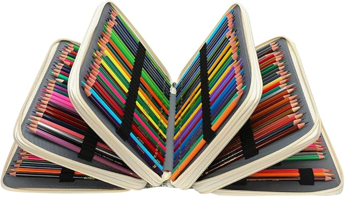 Colored Pencil Case - 252 Slots Pencil Holder with Zipper Closure Twill Fabric Large Capacity Pencil Case for Watercolor Pens or Markers, Pencil Case Organizer for Artist (White)