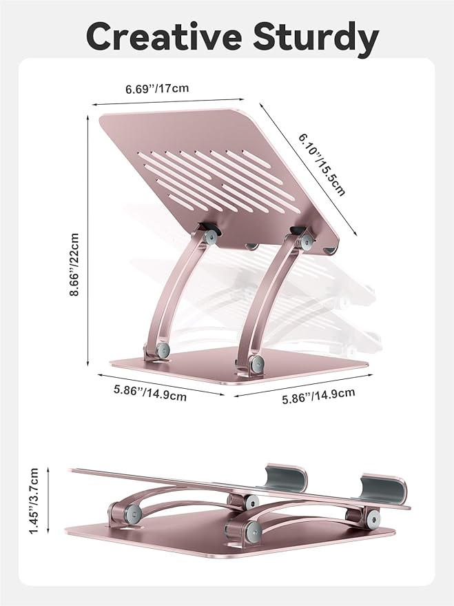 tounee Tablet Holder Stand, Dual Rod Adjustable Aluminum Desktop Stand, Compatible with 4.7-16.9" iPads, Surface Tablets, Portable Monitor, Kindle and More (Rose Gold)