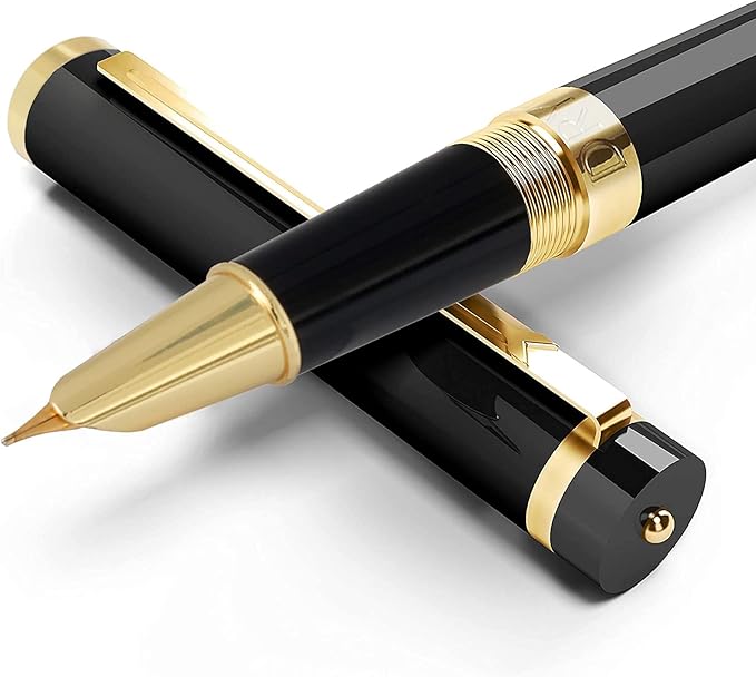 Dryden Designs Fountain Pen - Medium and Fine Nibs | Includes 24 Ink Cartridges and Ink Refill Converter | Calligraphy Pen, Consistent Writing, Smooth Look - Intense Black.