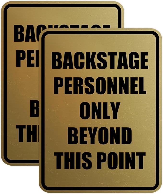 Portrait Round Backstage Personnel Only Beyond This Point Door or Wall Sign Easy Installation | Music | Concert | Festivals Sign (Brushed Gold) - Medium (2 Pack)