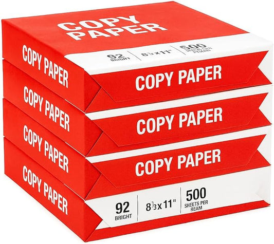 4 Reams Copy Paper – 8.5x11 Letter Size, 20lb, 92 Bright – Multipurpose Printer Paper for Office, School, Home – 2,000 Sheets Total – Jam-Free, Acid-Free, Inkjet & Laser Compatible