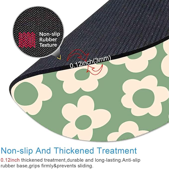 IMAYONDIA Green Round Mouse Pad, Vintage Groovy Flowers Mousepad Small, Non-Slip Rubber Base Modern Mouse Pad for Computer,Laptop,Office, Circular Decor Cute Design Assecories for Girls Kids