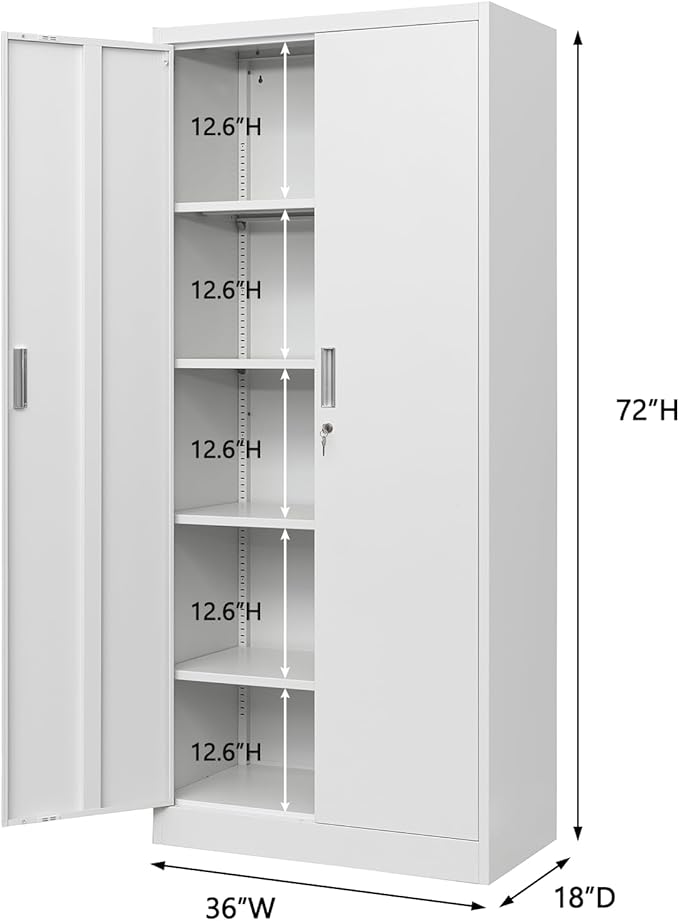 TaskStorz Storage Cabinet, 72 Inch Tall Metal Storage Cabinet with Doors and Shelves,Heavy Duty Metal Cabinet, Pantry Cabinets for Kitchen Storage, Garage Cabinet for Living, Dining Room