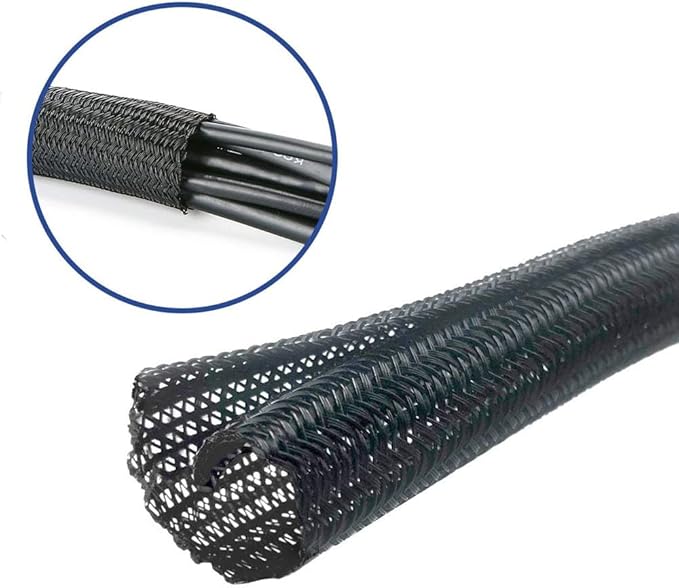 QCSIW 1/4" x 50ft Black Cable Sleeve Cover - Pet-Proof Cord Management System for Home Office Desk, Durable Wire Organizer Protector from Dog Cat Chewing, Flexible Cable Hider (Black)