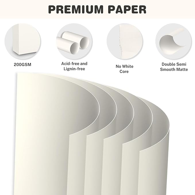Cream Cardstock 8.5 X 11, 40 Sheets Card Stock, 75lb/ 200gsm Copy Paper, Cardstock Printer Paper For Art, Drawing, Invitations, DIY Cards, Craft, Construction, School & Office Supplies