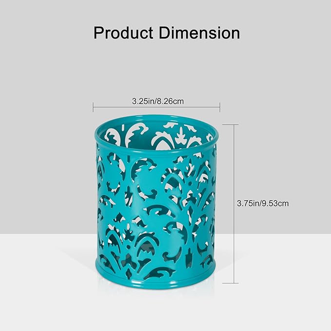 EasyPAG Teal Pen Holder for Desk, 2 Pack Round Pen Organizer, Brush Holder for Vanity, Metal Pencil Cup Organizer for Home, Office, Classroom, School