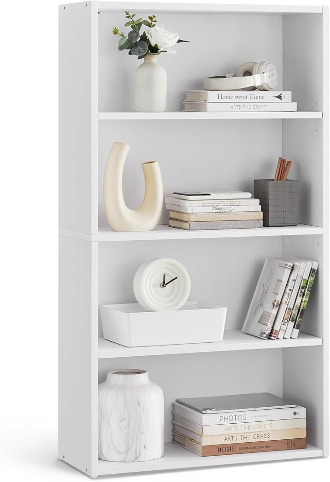VASAGLE CUSTOS Collection - Bookshelf, 4-Tier Bookcase, Book Shelf, Open Storage Shelf, 9.4 x 23.6 x 42.4 Inches, for Living Room, Home Office, Dinning Room, Cloud White ULBC164T14 | Bookcase, Book Shelf, Open Storage Shelf, for Living Room, Home Offic...