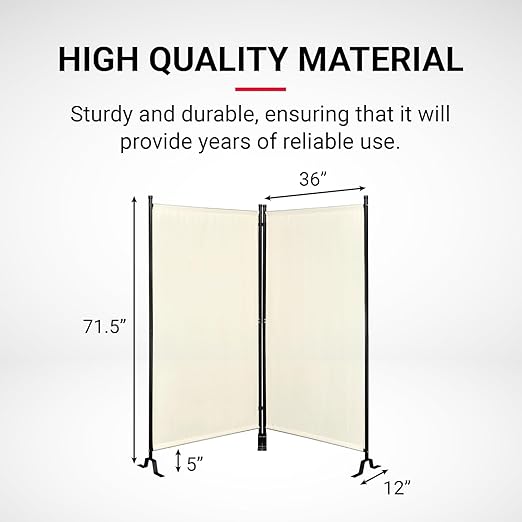 Proman Products - Galaxy 2 Panel Section Privacy Folding Screen Divider, Water Repellent Fabric Room Divider with Black Powder Coated Metal Frame for Indoors or Outdoors (Beige)