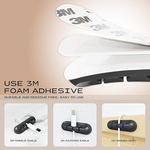 Apromisith USB Cable Organizer Clips Cord Holder,6 Packs (7-Slots) Black Self Adhesive Desk Cord Cable Management