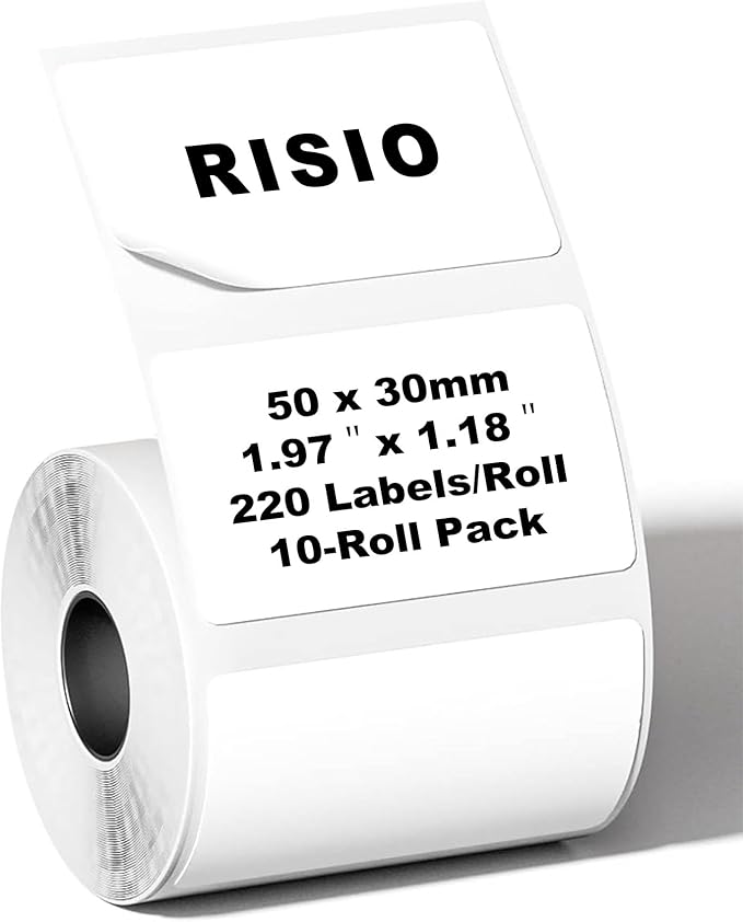 Risio Thermal Labels 2"x1.18"(50x30mm),220 Labels/Roll(10 Rolls),Waterproof, Oil-Resistant, Scratch-Resistant Thermal Label Paper,for Barcode/Address/Mailing/Logo/Business/Home