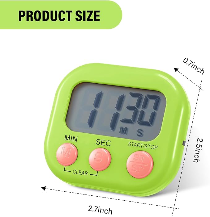 Weewooday 12 Pcs Digital Kitchen Magnetic Timer Bulk Classroom Count up Countdown Timer Large Digits Egg Loud Alarm Cute Desk Stopwatch for Teacher Kids Cooking Office (Multicolor,Vibrant Style)