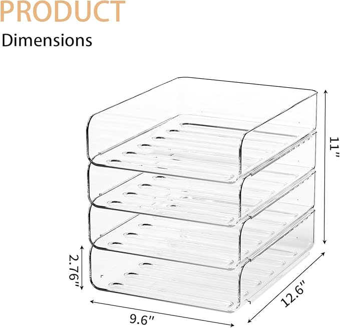 FANXIYQ 4-Tier Acrylic Paper Tray Organizer | Clear Stackable Desk Organizer for Documents, Letters, A4 Paper | Modern Office/Classroom/Home Organization
