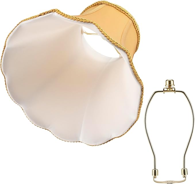 Saangseon Bell Lamp Shade, Scalloped Golden Fabric Lampshade Replacement, Softback, 6'' Top x 11.5'' Bottom x 9.5'' Slant Height x 9'' Vertical Height, Lamp Harp Included