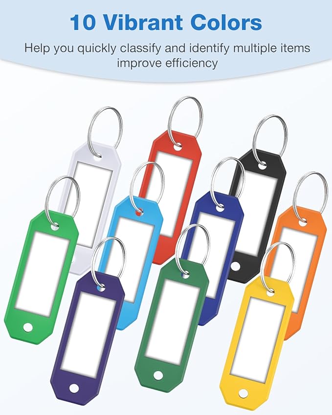 ttstar 20 Pack Hexagon Key Label Tags – Colorful Plastic Key Tags with Rings, Writable Inserts, Ideal Keychain ID Labels for Keys, Bags, USBs, Pets, and Item Identification