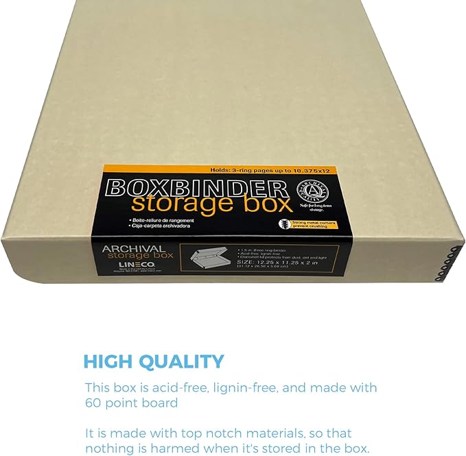 Lineco, Archival Tan 3-Ring Binder Preservation Album Box 12.25 x 11.25 x 2 Inch. Unique Design to Store, Preserve, Organize Photos, Art, Photography, Crafts Acid-Free, 2 Pack