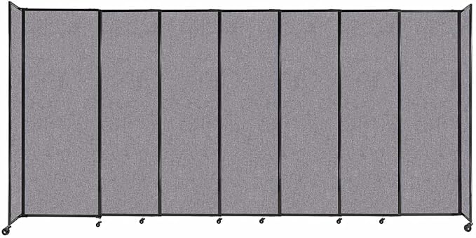 Versare Straightwall Sliding Portable Wall Partition | Freestanding Office Dividers | Locking Wheels | Temporary Room Separator | 15'6'' Wide x 7'6'' Tall Cloud Gray Fabric Panels