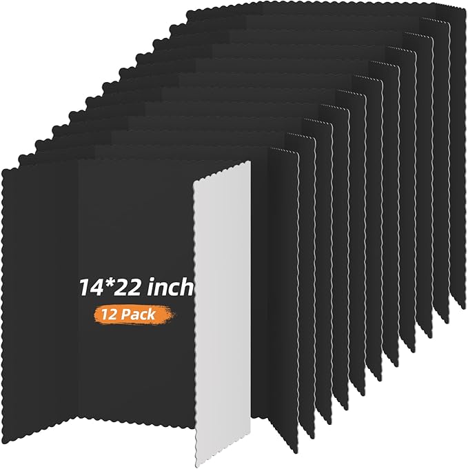 Henoyso 12 Pcs 14 x 22 Inch Black Trifold Poster Board Large Tri Fold Presentation White Display Board Foldable Paperboard for Science Fair School Business Project Exhibition