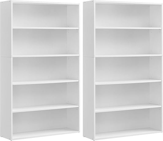 VASAGLE Set of 2 Bookshelves, 30 Inches Wide, 5-Tier Open Bookcases with Adjustable Storage Shelves, Floor Standing Units, Cloud White ULBC175T14-2