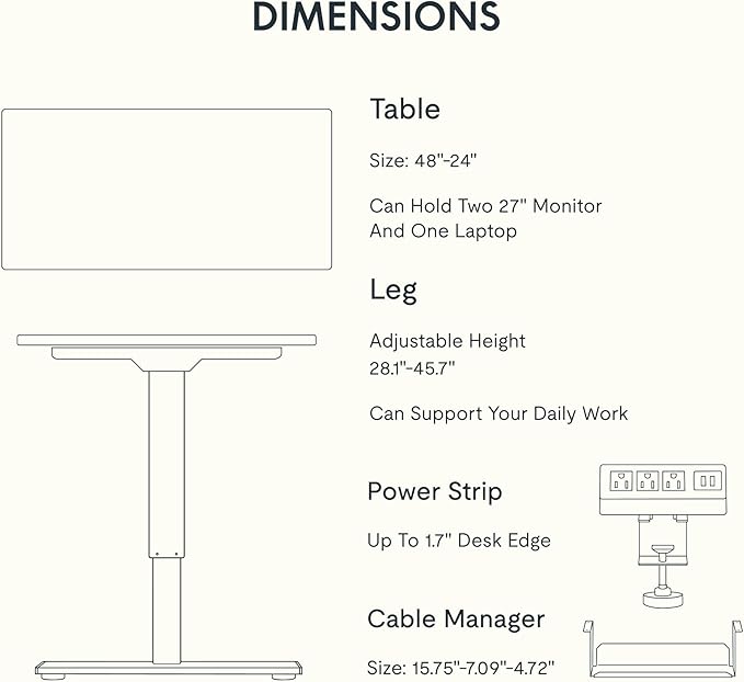 FLEXISPOT EN2 Whole-Piece Standing Desk with Clamp Power Strip, 48 x 24'' Electric Stand Up Height Adjustable Desk with Cable Management (Black + 48" Mohagany Top, 2 Packages)