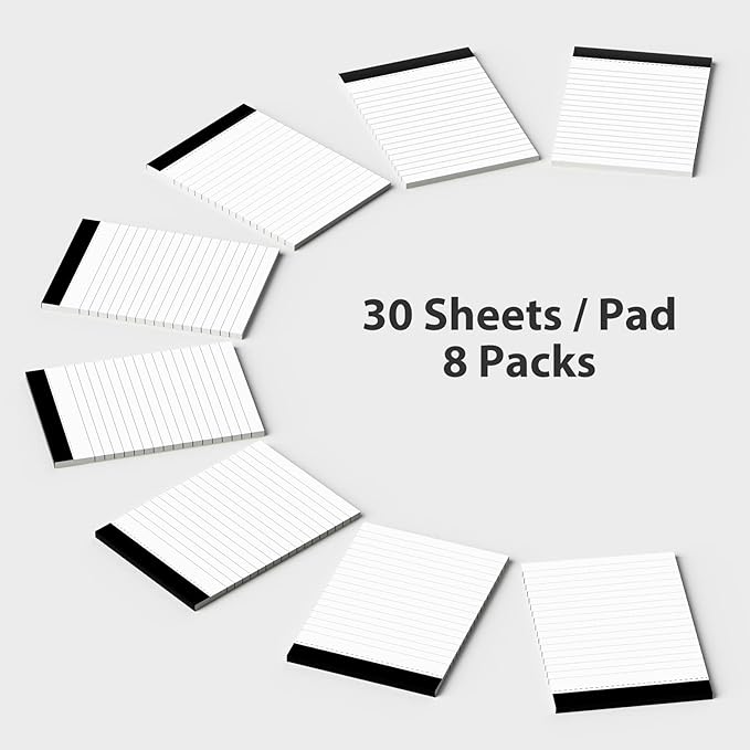 Nichela Notepad for Daily Planning and Organization of Work – 4 x 6-inches Lined Paper – Thick Bright White Paper – 30 Pages – Note Pads Ruled Pages – Pack of 8