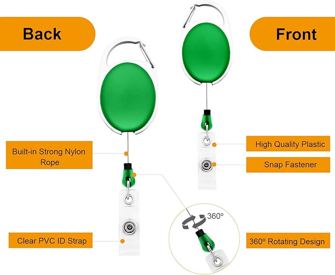 Fushing 20Pcs Retractable ID Badge Holders ID Badge Reels with Clip Retractable Badge Holders for Office Worker Doctor Nurse (Green)