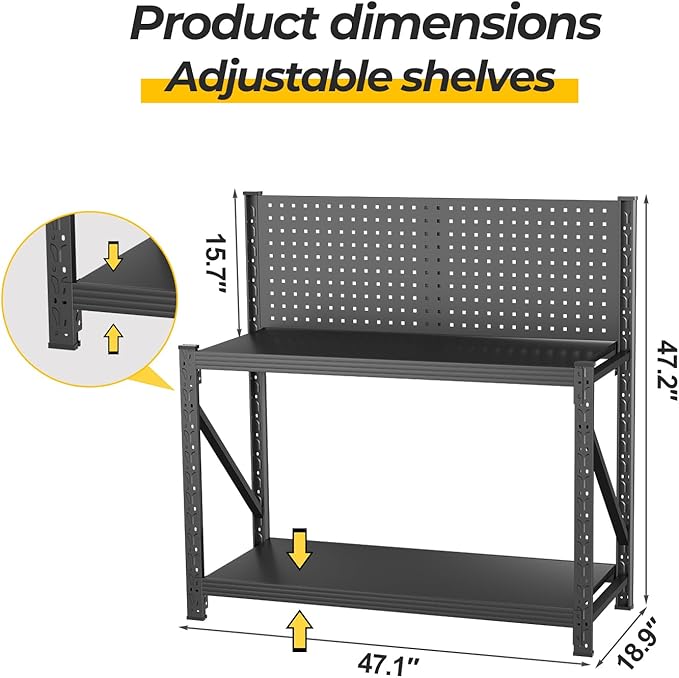 5 Sets Storage Shelves with Pegboard,Heavy Duty Garage Shelving Units and Storage,Metal Shelving Adjustable Shelves,Garage Storage Rack,Industrial Utility Shelf For Kitchen,Pantry 47.2"H*33.46"W*18"D