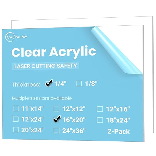 CALPALMY (2-Pack) 16x20 Inch Clear Acrylic Sheet - 1/4 Inch Thick Acrylic Plexiglass Panel for Laser Cutting, DIY Crafts, Signage, and Engraving Projects