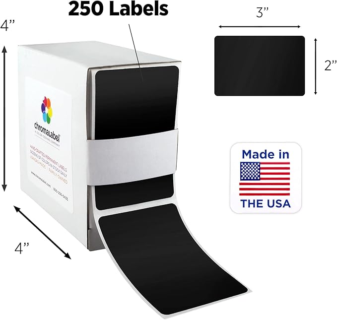 ChromaLabel 2 x 3 inch Permanent Color Code Rectangle Labels, 250 Labels per Dispenser Box, Black