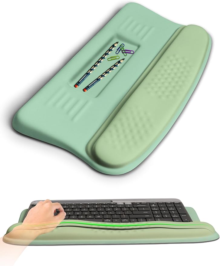 KUOSGM Ergonomic Wave Wrist Rest with Keyboard Stand, Cushioned Palm Rest, Comfortable Integrated Memory Foam for Natural Typing and Relieve Wrist Pain, Minty Olives Green