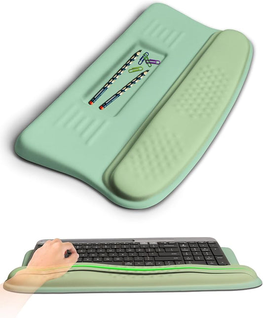KUOSGM Ergonomic Wave Wrist Rest with Keyboard Stand, Cushioned Palm Rest, Comfortable Integrated Memory Foam for Natural Typing and Relieve Wrist Pain, Minty Olives Green