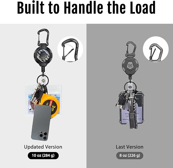 MNGARISTA 2-Pack Retractable Keychain, Heavy Duty 10 OZ Retraction 3K Carbon Fiber ID Badge Reel, Carabiner Badge Holder Hook Upgraded 31.5" Stainless Steel Cord Lanyard with Clip Strap and Key Ring