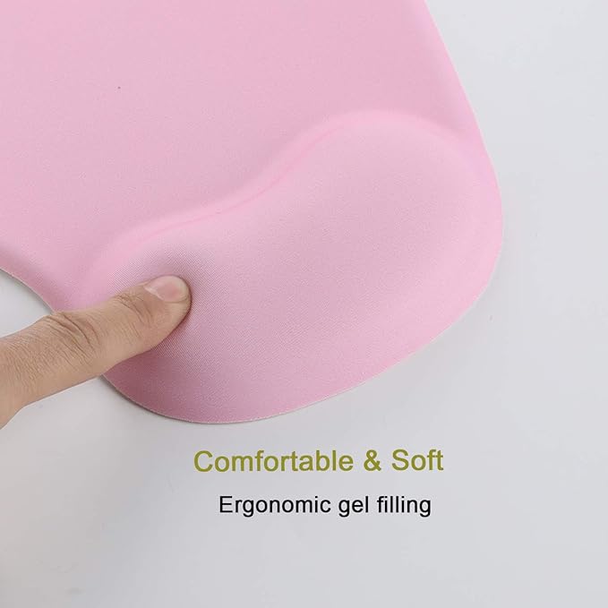 xinidc Ergonomic Computer Mouse Pad with Wrist Rest Support, Pain Relief Mouse Pad with Non-Slip PU Base for Home Office Working Studying (Pink)