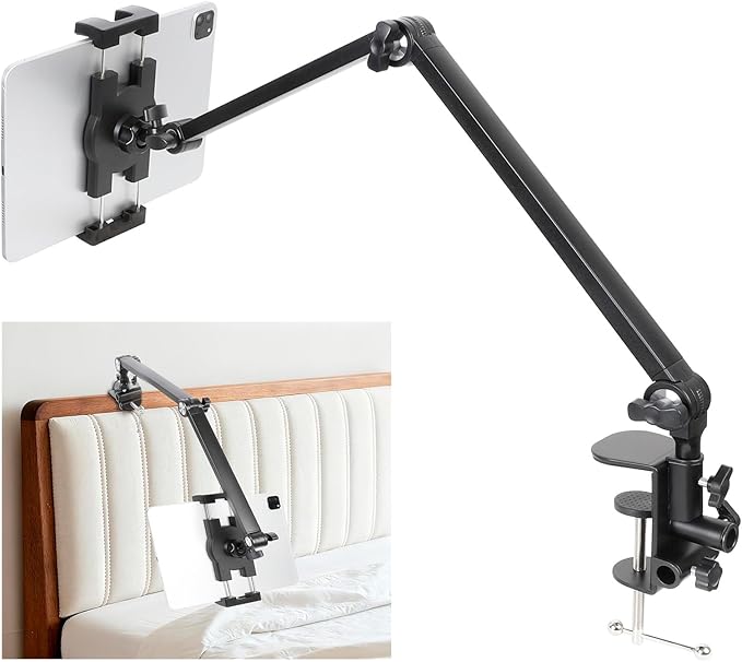 ZUZUXI iPad Desk Mount, Adjustable Foldable Tablet Aluminum Arm, 360° Rotation, Tablet Stand Holder for Bed, Fits 4.7"-15" iPad Pro/Air/Mini, Phones, Galaxy Tab, Portable Monitor