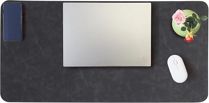 Huicon Faux Leather Desk Mat, 31.5"x15.7" Non-Slip PU Leather Desk Pad, 2mm Thick Desk Blotter with Stiched line, Retro Large Mouse Pad, Laptop Pad for Office & Home Use (Black)