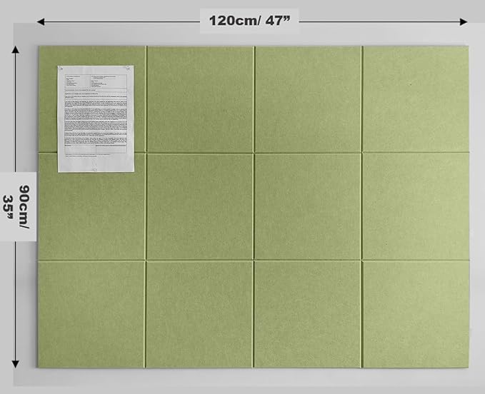 DECORITA Felt Wall Tiles | Large Cork Board Alternative | Aesthetic Felt Bulletin Board for Office, Home & Classroom | Large Cork Boards for Walls Pinboard (12-Pack) | Spring Green
