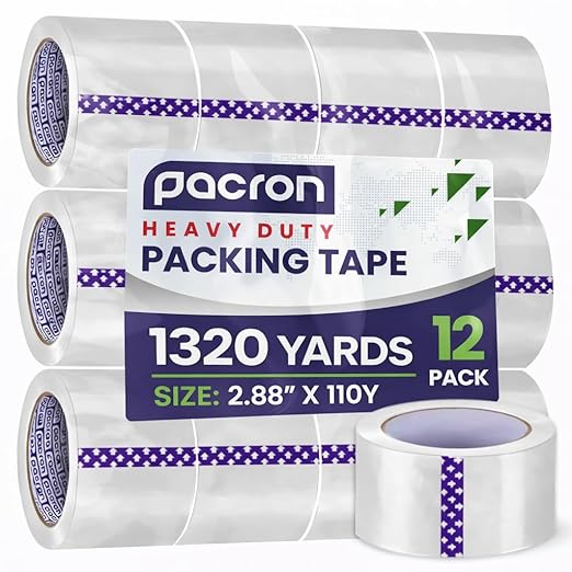 Clear Packing Tape -12 Heavy-Duty Wrapping Tape - 110-Yard Length, 1320 Total Yards 2.88-Inch Wide Strong Adhesive Rolls for Moving Boxes, Office Packaging, Storage Organization & Warehouse Shipping