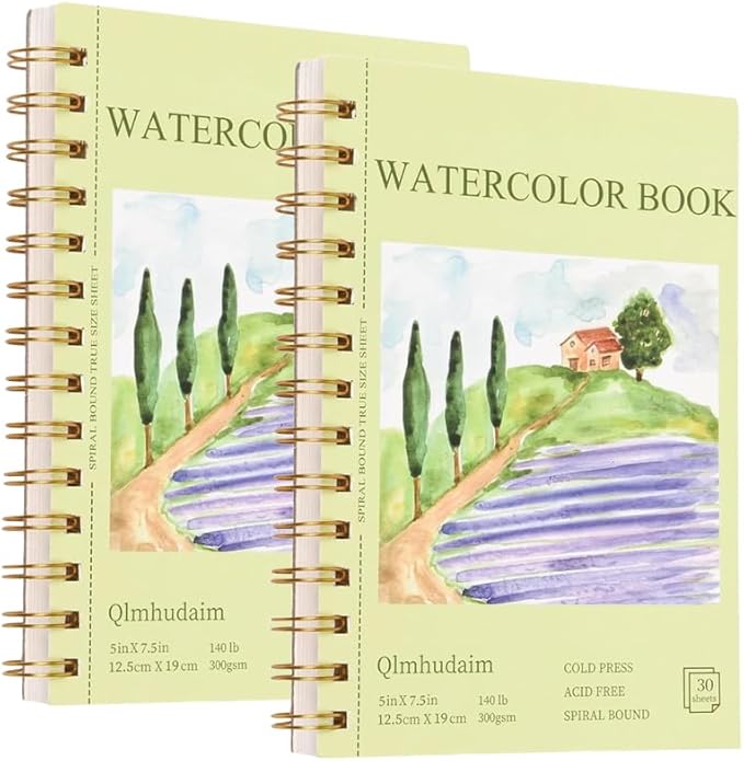 2-Packs 5"x7.5"Spiral Watercolor Paper Pad - 30 Sheets 140lb/300g Acid-Free Artist Paper | Tear-Line Perforated Pages for Framing & Mixed Media |Watercolor, Art Journaling (Adults,Beginners, Travel)